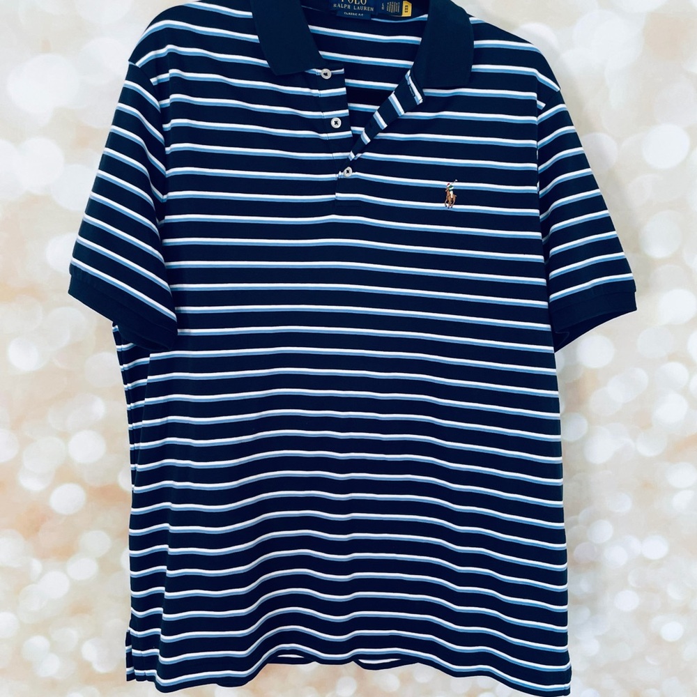 Ralph Lauren Men's Polo with Navy and White Stripes